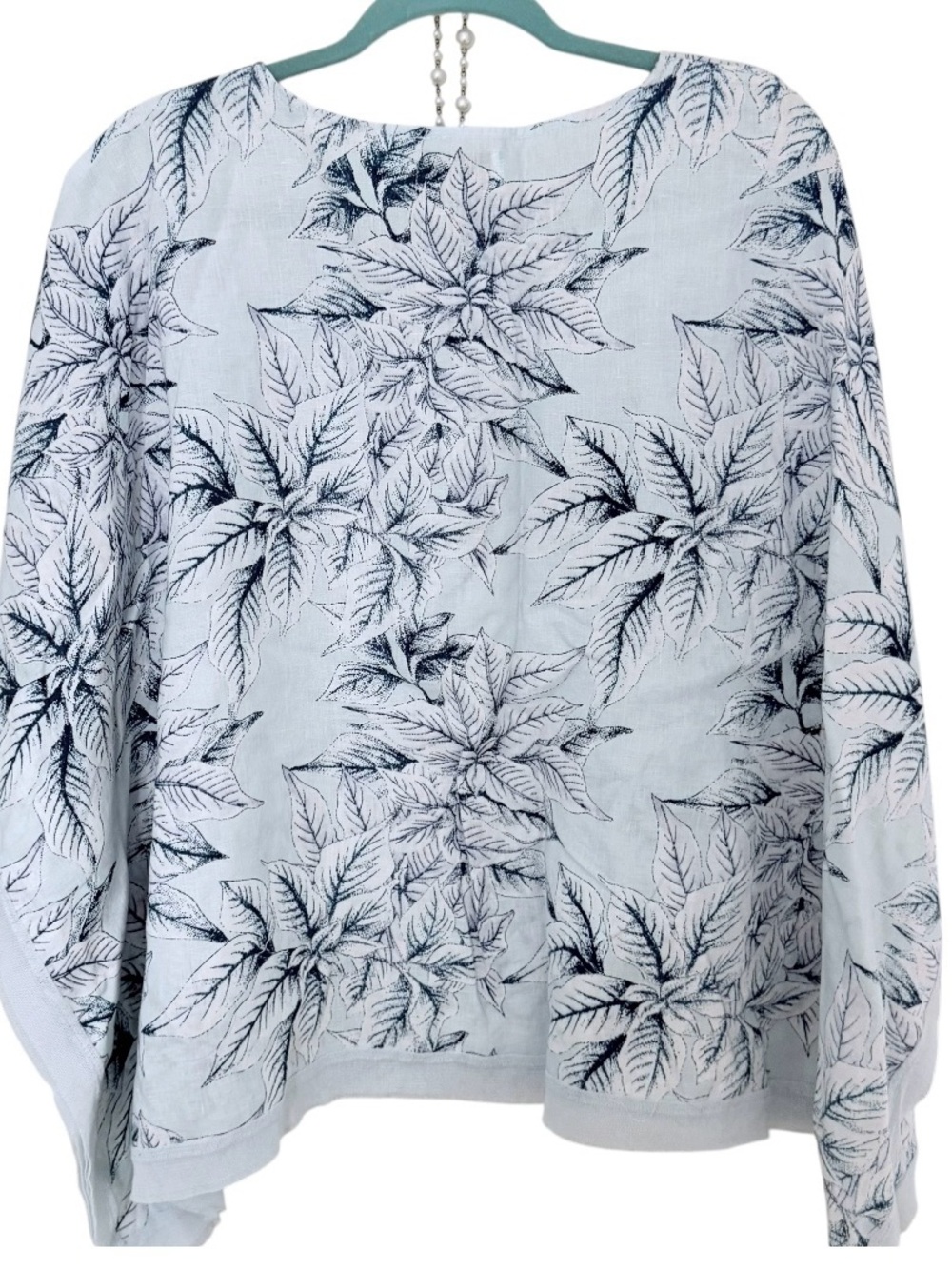 Peck & Peck Womens Top XL blue linen floral tropical batwing short sleeve EUC - Picture 2 of 14